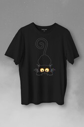 Küçük Sevimli Yavru Siyah Kedi Düşünceli Hayvan Baskılı Tişört Unisex T-Shirt - Thumbnail