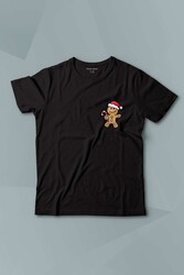 Kurabiye Adam Yılbaşı Merry Christmas Happy New Year 2024 Baskılı Siyah T-shirt Çocuk Tişört - Thumbnail