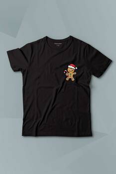 Kurabiye Adam Yılbaşı Merry Christmas Happy New Year 2024 Baskılı Siyah T-shirt Çocuk Tişört