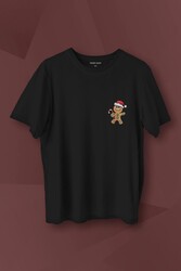 Kurabiye Adam Yılbaşı Merry Christmas Happy New Year 2025 Baskılı Siyah T-shirt Unisex Tişört - Thumbnail