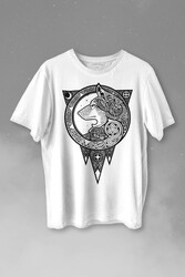 Kurt İşlemeli Dövme Wolf Silüeti Baskılı Tişört Unisex T-shirt - Thumbnail