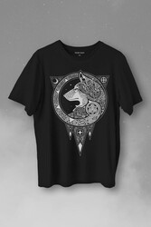 Kurt İşlemeli Dövme Wolf Silüeti Baskılı Tişört Unisex T-Shirt - Thumbnail