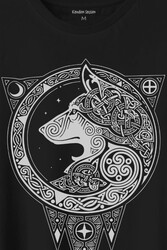 Kurt İşlemeli Dövme Wolf Silüeti Baskılı Tişört Unisex T-Shirt - Thumbnail