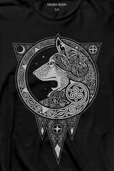 Kurt İşlemeli Dövme Wolf Silüeti Uzun Kollu Tişört Baskılı T-Shirt - Thumbnail