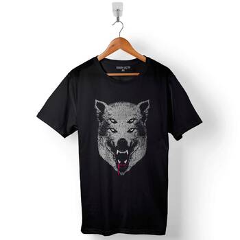 Kurt Kafa Göz Yanılması Wolf Head Baskılı Tişört Unisex T-Shirt