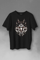 Kurt Kafası Wolf Head Bozkurt Kırmızı Gözlü Baskılı Tişört Unisex T-Shirt - Thumbnail