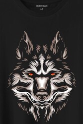 Kurt Kafası Wolf Head Bozkurt Kırmızı Gözlü Baskılı Tişört Unisex T-Shirt - Thumbnail