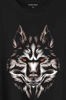 Kurt Kafası Wolf Head Bozkurt Kırmızı Gözlü Baskılı Tişört Unisex T-Shirt