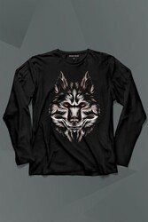 Kurt Kafası Wolf Head Bozkurt Kırmızı Gözlü Uzun Kollu Tişört Baskılı T-Shirt - Thumbnail