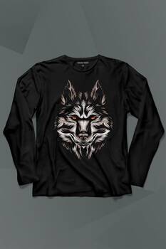 Kurt Kafası Wolf Head Bozkurt Kırmızı Gözlü Uzun Kollu Tişört Baskılı T-Shirt