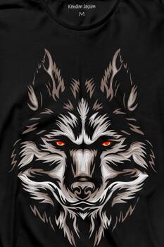 Kurt Kafası Wolf Head Bozkurt Kırmızı Gözlü Uzun Kollu Tişört Baskılı T-Shirt