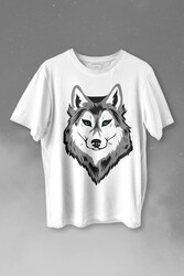 Kurt Kafası Wolf Head Bozkurt Yeşil Gözlü Baskılı Tişört Unisex T-shirt - Thumbnail