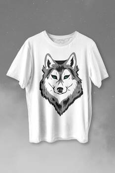 Kurt Kafası Wolf Head Bozkurt Yeşil Gözlü Baskılı Tişört Unisex T-shirt