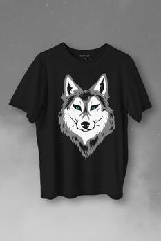 Kurt Kafası Wolf Head Bozkurt Yeşil Gözlü Baskılı Tişört Unisex T-Shirt