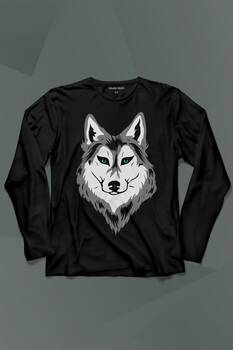 Kurt Kafası Wolf Head Bozkurt Yeşil Gözlü Uzun Kollu Tişört Baskılı T-Shirt