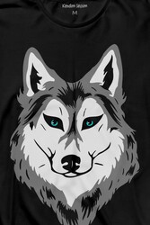 Kurt Kafası Wolf Head Bozkurt Yeşil Gözlü Uzun Kollu Tişört Baskılı T-Shirt - Thumbnail