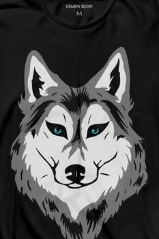 Kurt Kafası Wolf Head Bozkurt Yeşil Gözlü Uzun Kollu Tişört Baskılı T-Shirt