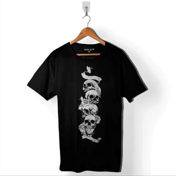 Kuru Kafa Gül Skull Tattoo Baskılı Tişört Unisex T-Shirt