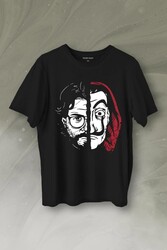 La Casa De Papel Profesör Proffessor Dali Mask Yarım Yüz Half Face Baskılı Tişört Unisex T-Shirt - Thumbnail