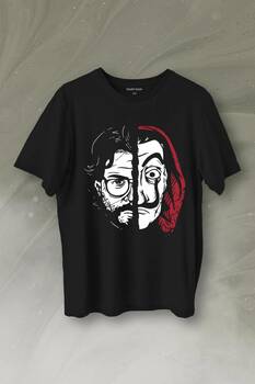 La Casa De Papel Profesör Proffessor Dali Mask Yarım Yüz Half Face Baskılı Tişört Unisex T-Shirt