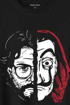 La Casa De Papel Profesör Proffessor Dali Mask Yarım Yüz Half Face Baskılı Tişört Unisex T-Shirt