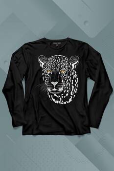 Leopard Face Çıta Lepoar Yüzü Lion Head Uzun Kollu Tişört Baskılı T-Shirt