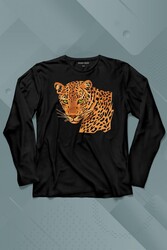 Leopard Face Çıta Lepoar Yüzü Lion Head Uzun Kollu Tişört Baskılı T-Shirt - Thumbnail