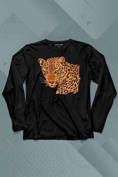 Leopard Face Çıta Lepoar Yüzü Lion Head Uzun Kollu Tişört Baskılı T-Shirt