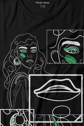 Line Art Kadın Çizim Minimal Baskılı Tişört Çocuk T-shirt - Thumbnail