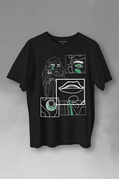 Line Art Kadın Çizim Minimal Baskılı Tişört Unisex T-Shirt