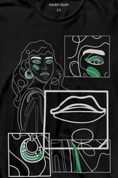 Line Art Kadın Çizim Minimal Uzun Kollu Tişört Baskılı T-Shirt - Thumbnail