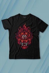 Lion Fire Head Aslan Japan Maske Baskılı Tişört Çocuk T-shirt - Thumbnail