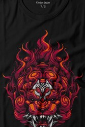 Lion Fire Head Aslan Japan Maske Baskılı Tişört Çocuk T-shirt - Thumbnail