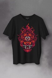 Lion Fire Head Aslan Japan Maske Baskılı Tişört Unisex T-Shirt - Thumbnail