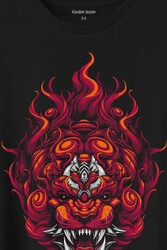 Lion Fire Head Aslan Japan Maske Baskılı Tişört Unisex T-Shirt - Thumbnail