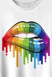 Lips Rainbow Dudak Gökkuşağı Baskılı Tişört Unisex T-shirt - Thumbnail