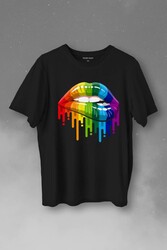 Lips Rainbow Dudak Gökkuşağı Baskılı Tişört Unisex T-Shirt - Thumbnail