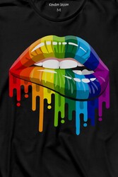 Lips Rainbow Dudak Gökkuşağı Uzun Kollu Tişört Baskılı T-Shirt - Thumbnail