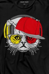 Long Sleeve T-shirt Cat Glasses Gözlüklü Sarı Kırmızı Kedi Uzun Kollu Tişört Baskılı T-Shirt - Thumbnail