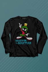 Marvin The Martian Marslı Marvin Çizgi Film Uzun Kollu Tişört Baskılı T-Shirt - Thumbnail