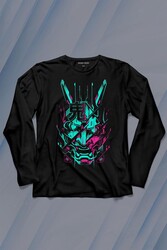 Mask Hannya Demon Japonca Japanese Maske Oni Uzun Kollu Tişört Baskılı T-Shirt - Thumbnail