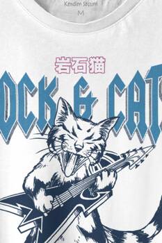 Meowtallica Rock Cat Metallica Gitar Kedi Kısa Kollu Baskılı T-shirt Unisex Tişört