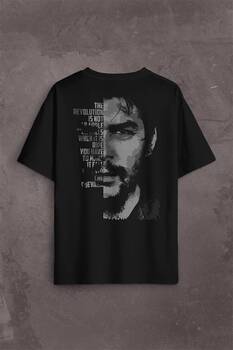 Metal Poster Ernosto Che Guevara Hafl Face Yarım Yüz Sırt Ön Baskılı Oversize Tişört Unisex T-Shirt