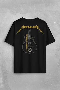 Metallica Iron Cross Gitar Sırt Ön Baskılı Oversize Tişört Unisex T-Shirt