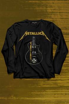 Metallica Iron Cross Gitar Uzun Kollu Tişört Baskılı T-Shirt