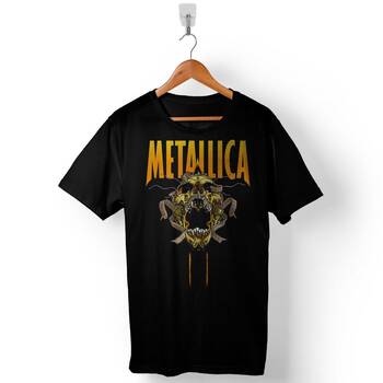 Metallica Kuru Kafa Skull Yılan Heavy Metal Baskılı Tişört Unisex T-Shirt