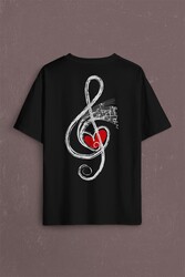 Metallica Müzik Nota Sol Anahtarı Music Sırt Ön Baskılı Oversize Tişört Unisex T-Shirt - Thumbnail