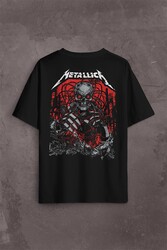 Metallica Rock Music Metal Skull Kuru Kafa James Lars Kırk Robert Sırt Ön Baskılı Oversize Tişört Unisex T-Shirt - Thumbnail