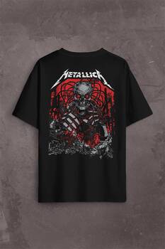 Metallica Rock Music Metal Skull Kuru Kafa James Lars Kırk Robert Sırt Ön Baskılı Oversize Tişört Unisex T-Shirt