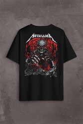 Metallica Rock Music Metal Skull Kuru Kafa James Lars Kırk Robert Sırt Ön Baskılı Oversize Tişört Unisex T-Shirt - Thumbnail